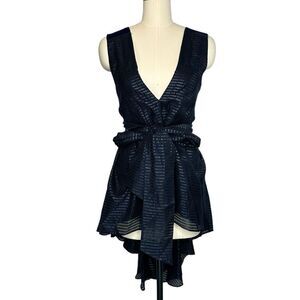 Abbey Glass Blue Gingham Long Peplum Top | Size S